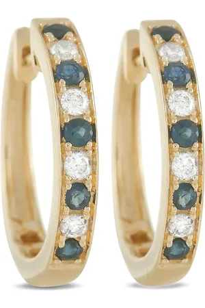 LB Exclusive 14kt yellow diamond and sapphire hoop earrings