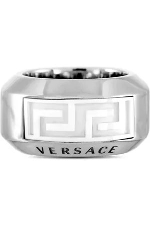 VERSACE Pre-owned 18K white gold and ceramic Greca-detail ring