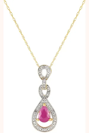 LB Exclusive 14kt yellow diamond and ruby pendant necklace