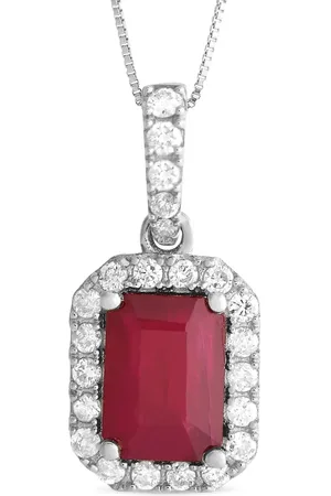 LB Exclusive Pre-owned 14K white gold diamond and ruby pendant necklace
