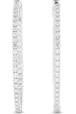 LB Exclusive 14K white gold diamond hoop earrings