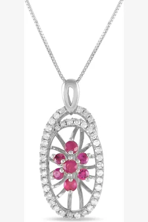 LB Exclusive Pre-owned 14K white gold diamond and ruby pendant necklace