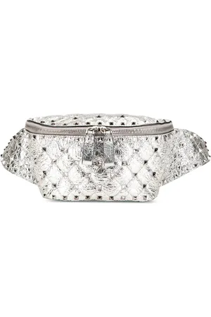 VALENTINO GARAVANI 2000-2017 Metallic Craquele Nappa Rockstud Spike belt bag