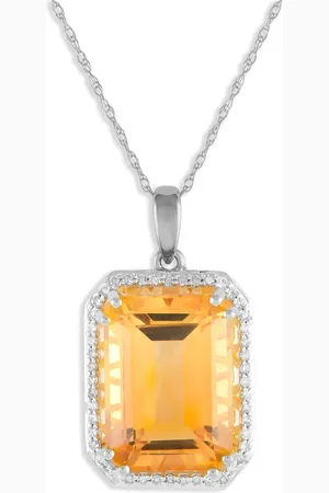 LB Exclusive 14K white gold diamond and citrine necklace