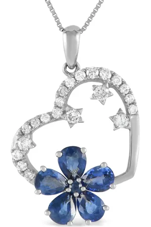 LB Exclusive 14kt white gold diamond and sapphire pendant necklace