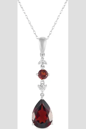 LB Exclusive 14kt white gold diamond and garnet pendant necklace