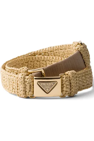 Prada Enamel-logo raffia belt