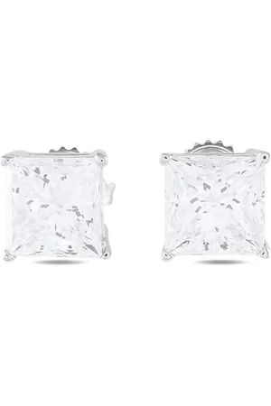 LB Exclusive 14K white gold diamond square stud earrings