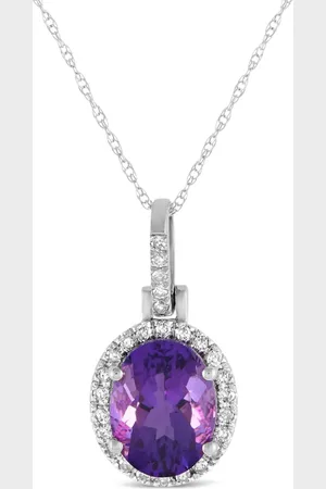 LB Exclusive 14K white gold diamond and amethyst necklace