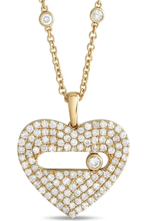 LB Exclusive Pre-owned 14K yellow diamond heart-pendant necklace