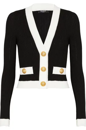 Balmain Contrast-border ribbed knit cardigan