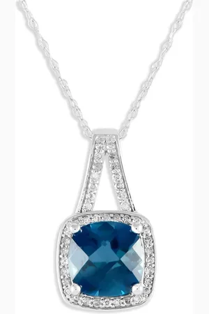 LB Exclusive 14K white gold diamond and topaz necklace