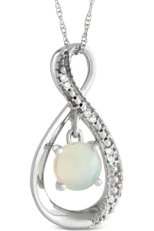 LB Exclusive Pre-owned 14K white gold diamond and opal pendant necklace