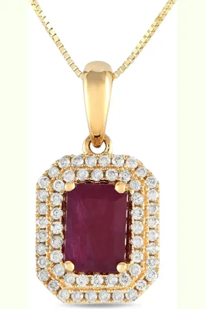 LB Exclusive Pre-owned 14K yellow diamond and ruby pendant necklace