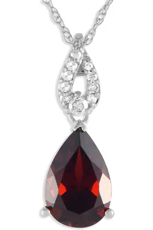 LB Exclusive 14K white gold diamond and garnet necklace