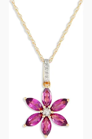 LB Exclusive 14K yellow Flower diamond and rhodolite necklace