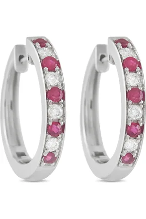 LB Exclusive 14K white gold diamond and ruby earrings