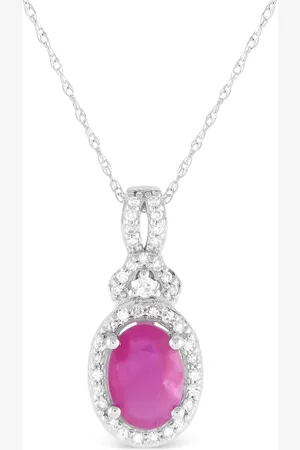 LB Exclusive 14kt white gold diamond and ruby pendant necklace
