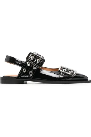 Ganni 20mm eyelet-detail leather ballerinas
