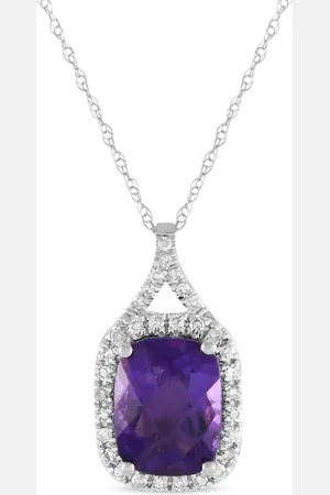 LB Exclusive 14K white gold diamonds and amethyst necklace
