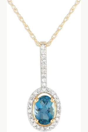 LB Exclusive 14kt yellow diamond and blue topaz pendant necklace