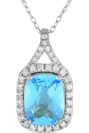 LB Exclusive 14K white gold diamond and topaz necklace