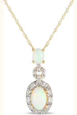 LB Exclusive Pre-owned 14K yellow diamond and opal pendant necklace