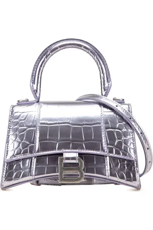 Balenciaga 2018-2024 Metallic Calfskin Croc Embossed Hourglass XS satchel