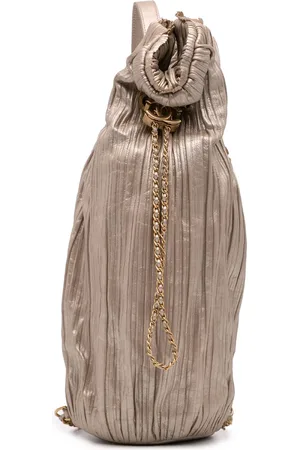 CHANEL 2018 Medium Metallic Calfskin Coco Pleats Drawstring backpack