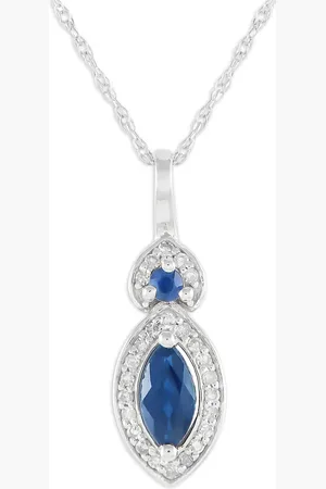 LB Exclusive 14K white gold diamond and sapphire necklace