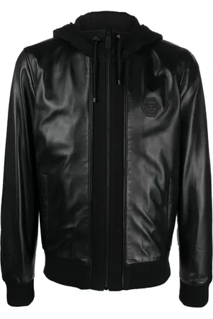 Philipp Plein Leather hooded jacket