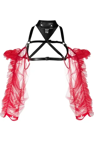 NOIR KEI NINOMIYA Tulle-sleeve leather harness top