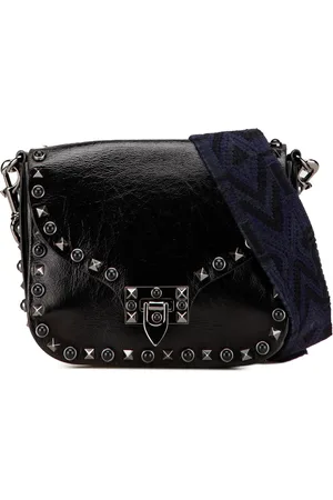 VALENTINO GARAVANI 2018-2024 Craquele Calfskin Guitar Strap Rockstud Rolling Flap crossbody bag