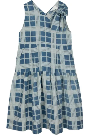 Story Checkered cotton-linen blend dress