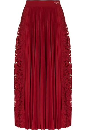 VALENTINO GARAVANI Floral-lace pleated midi skirt