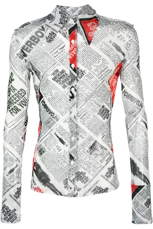 Charles Jeffrey Loverboy Newspaper-print semi-sheer shirt