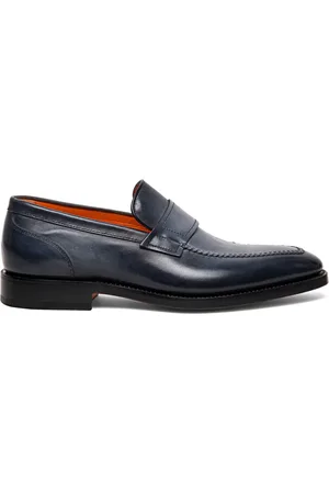 santoni Almond-toe leather penny loafers
