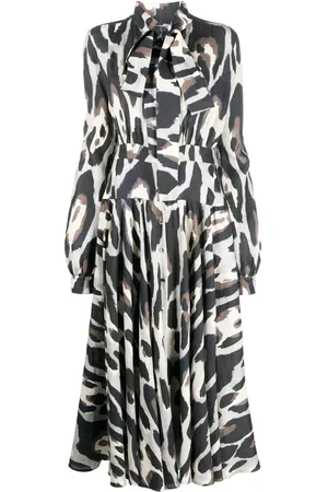 Roberto Cavalli Animal-print linen midi dress