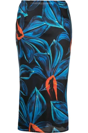 Louisa Ballou Bias orchid-print midi skirt