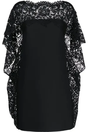 VALENTINO GARAVANI Cape-style lace-embellished dress