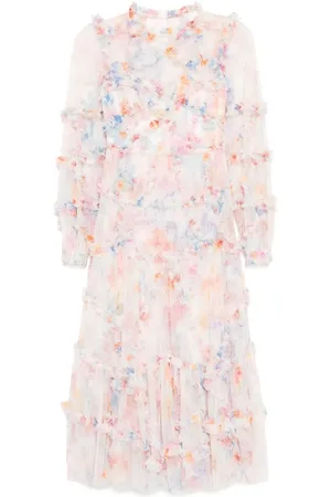 Needle & Thread Floral diamond ruffle gown
