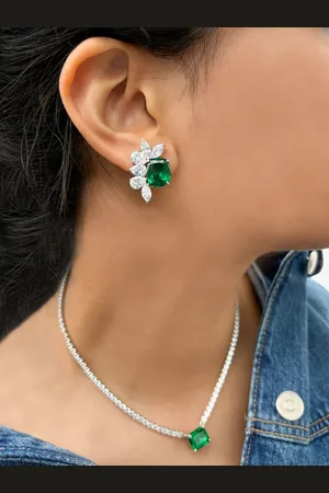 Juwelina Paris Sterling Roque emerald cuff earrings