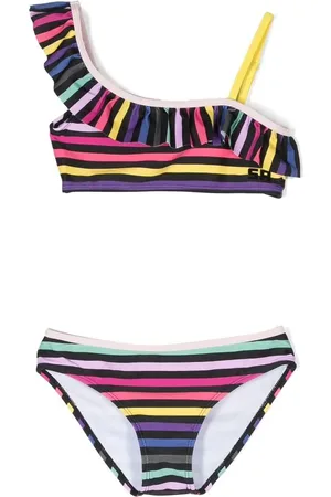 Sonia Rykiel Enfant Ruffled-detail colour-block bikini set