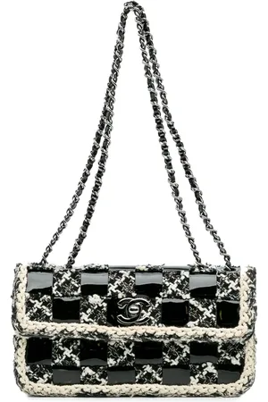 CHANEL 2004-2005 Mini Woven Patent and Tweed Chessboard Single Flap shoulder bag