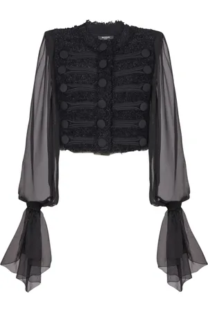 Balmain Chiffon-sleeve tweed jacket