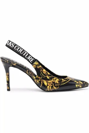 VERSACE Baroque-print slingback pumps