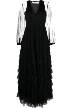 Twin-Set Semi-sheer sleeves tiered gown