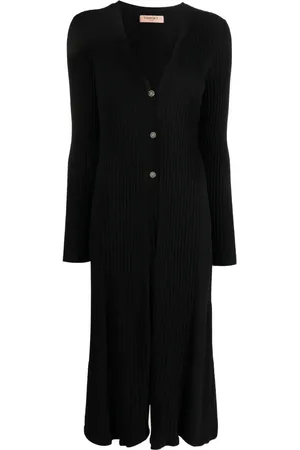 Twin-Set Ribbed-knit V-neck cardi-coat