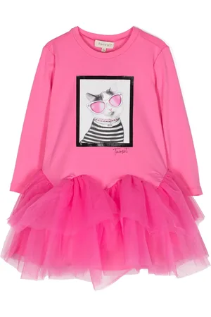 Twin-Set Graphic-print ruffled tulle minidress