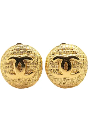 CHANEL 1980-1990 Plated CC Clip On Earrings costume bracelet